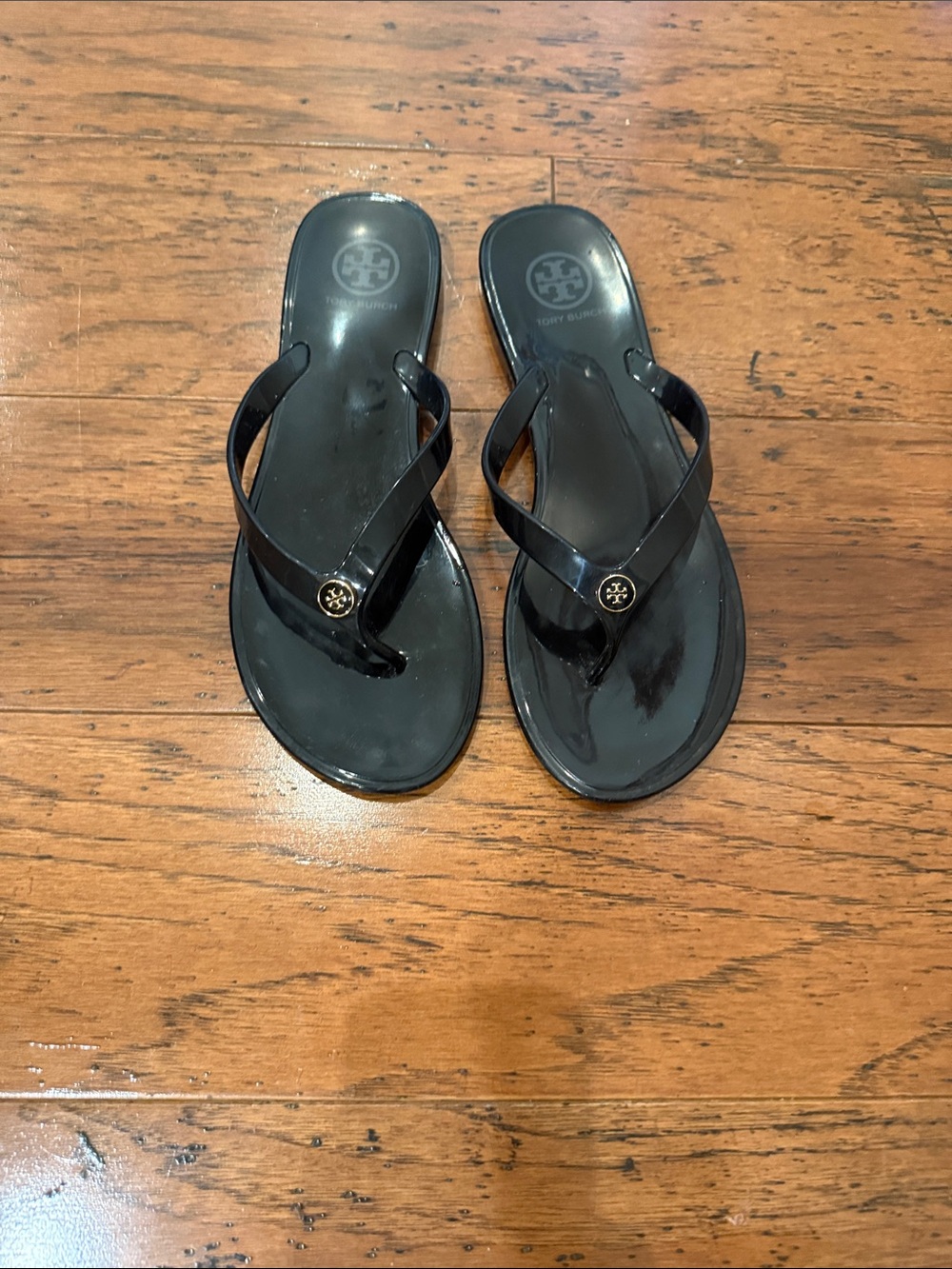 Tory Burch Black Logo Jelly Thong Sandals